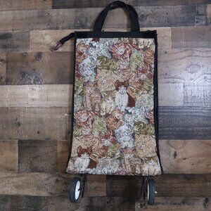 Vintage Cat Tapestry Rolling Folding Storage Shopping Tote Case Bag 70s
